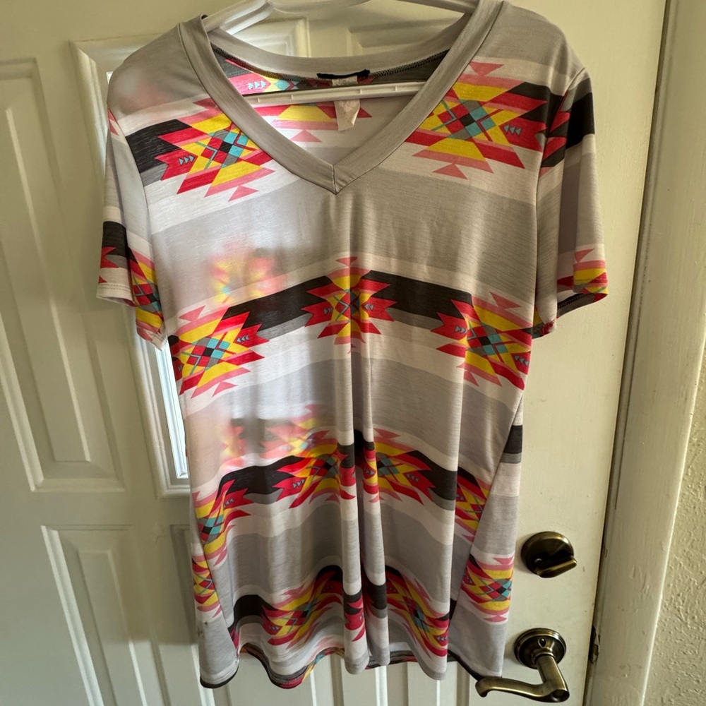 Aztec Print V-Neck Women's Top